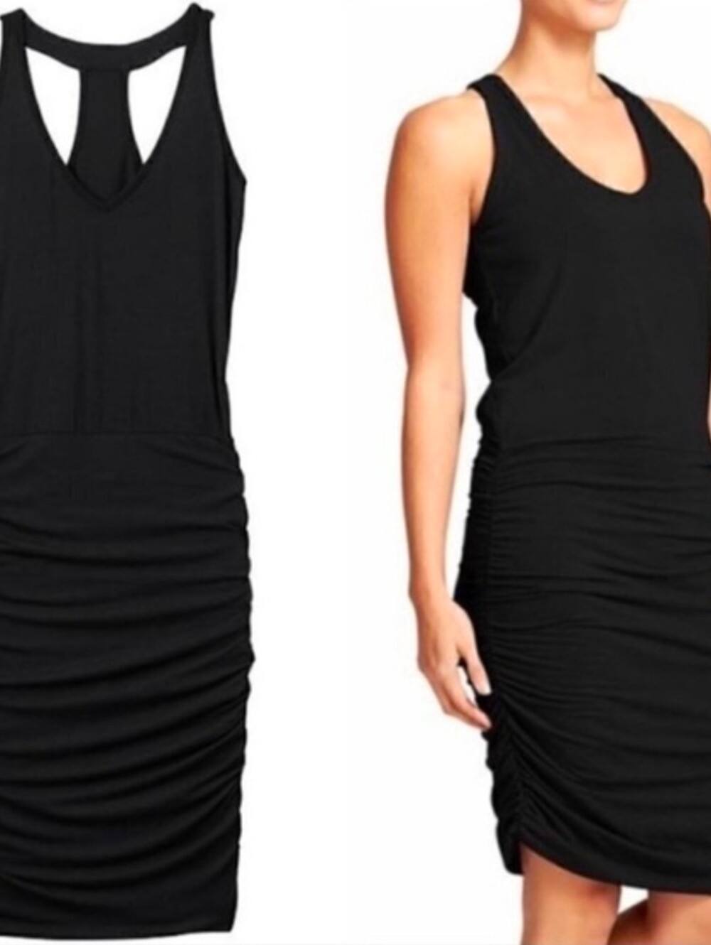 Athleta Black Ruched Racerback Tank Dress - XS